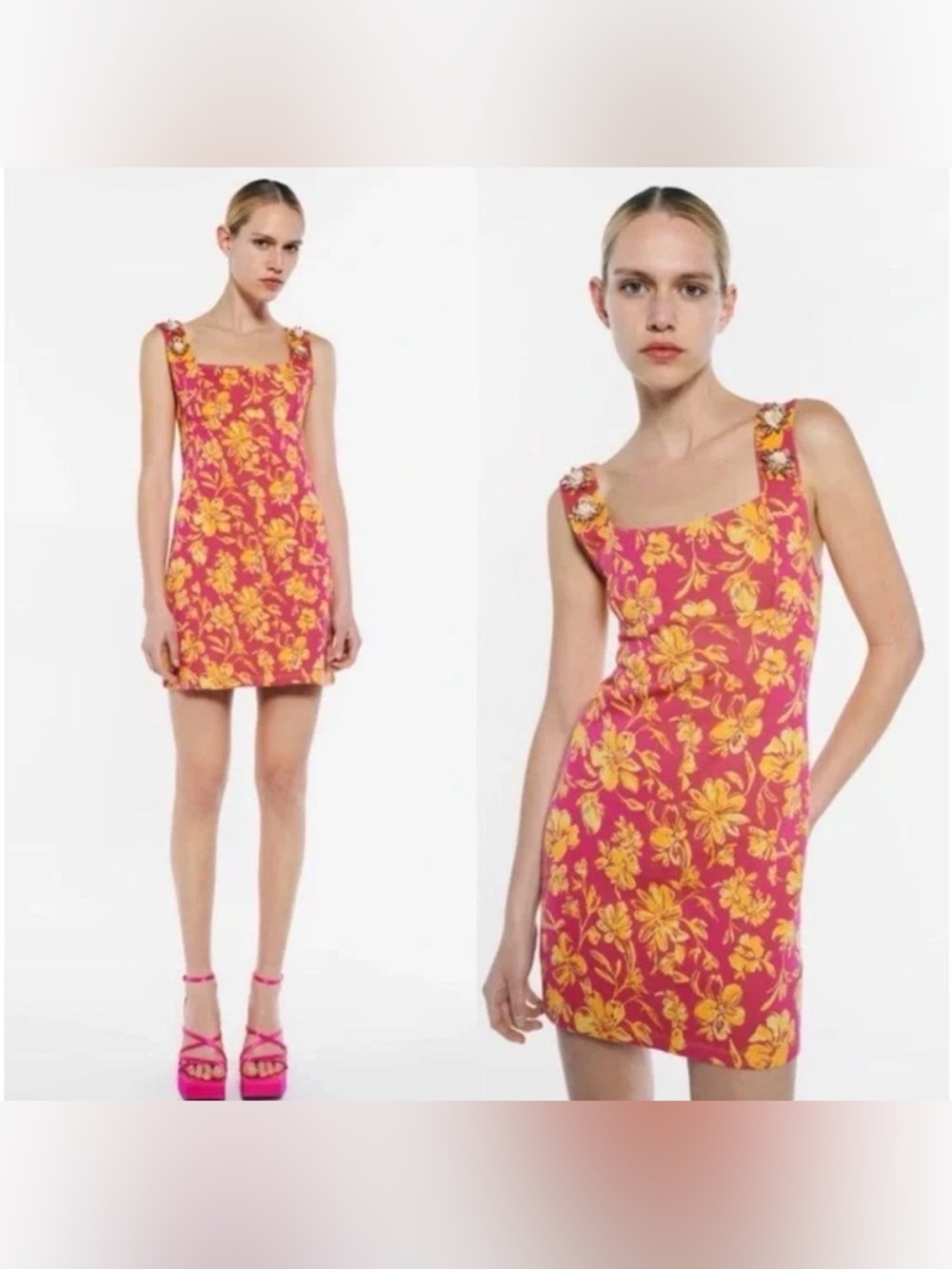 Zara Pink Mini Dress with Yellow Floral Print